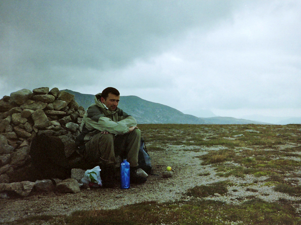 Cold summit cairn of Meall Nan Eun